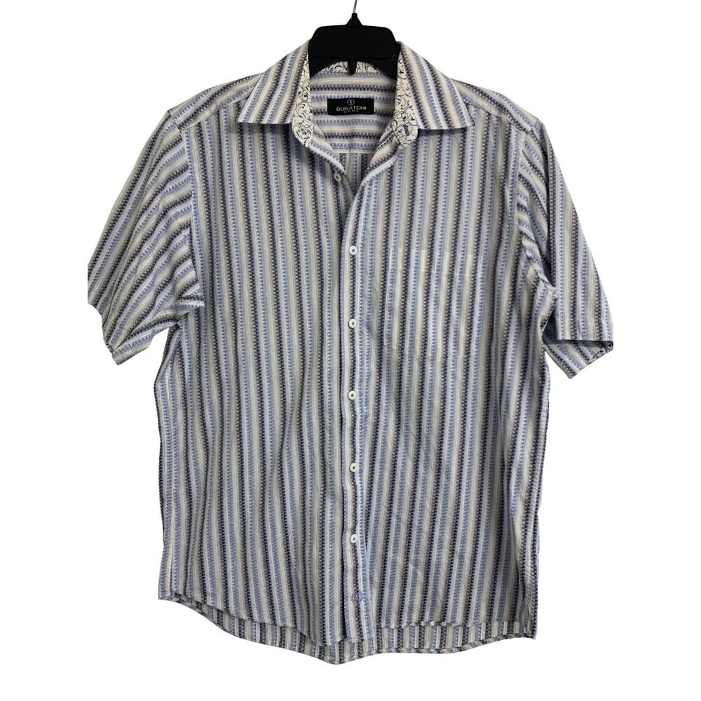 Bugatchi Uomo Cotton Striped Short Sleeve‎ Button-Up Shirt Size M
